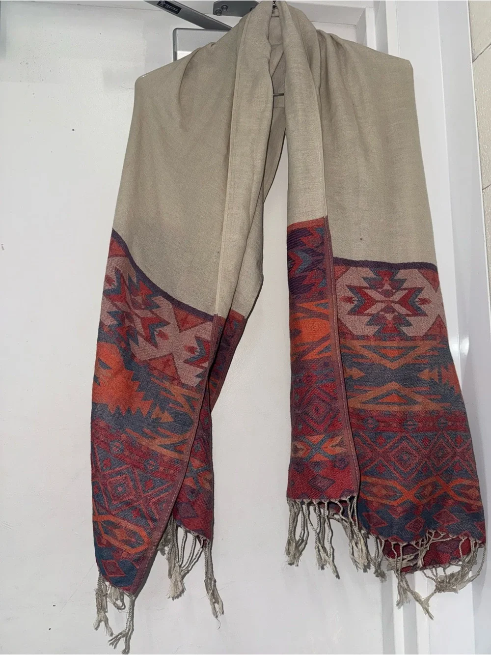 Charlotte russe Fringe Scarf in Cream and Rust